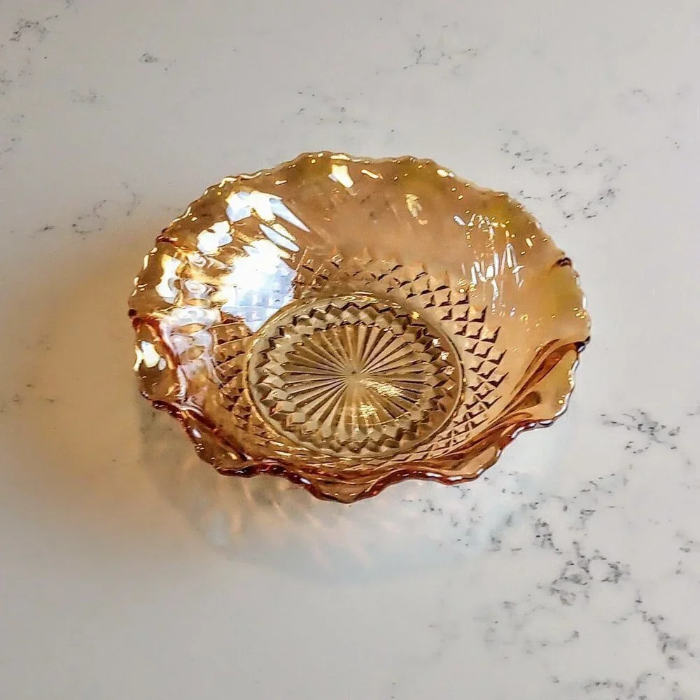 Jeannette Floragold Depression Glass Fluted Dish